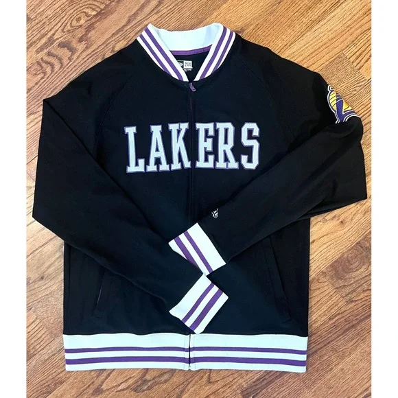 New Era Los Angeles Lakers Track Jacket Black Purple Full Zip Varsity Mens L